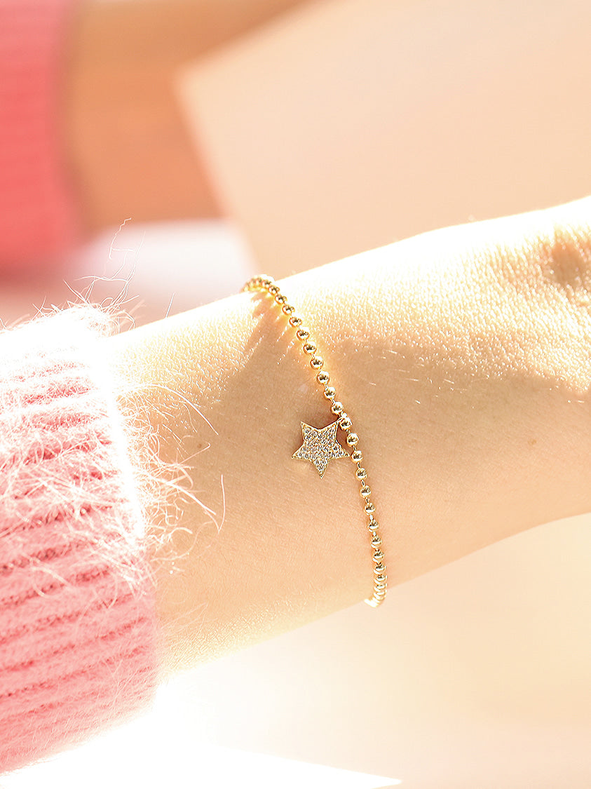 14K Gold Heart Star Ball Bracelet