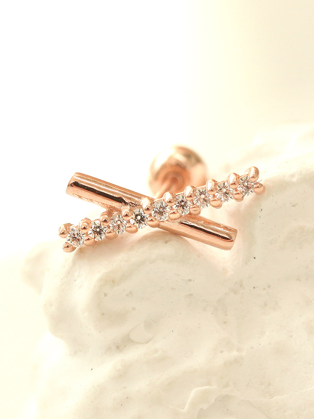 14K gold Cross Cubic cartilage earring 20g