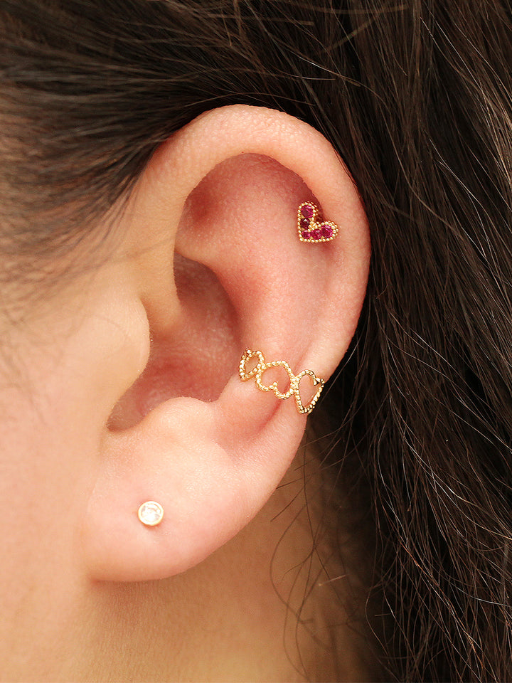 14K Gold Bubble Heart Ear Cuff