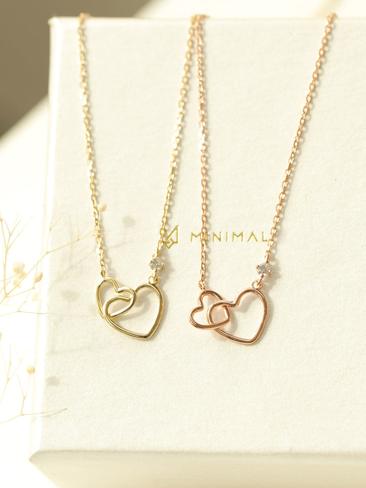 14K 18K Gold Mini Double Heart Necklace