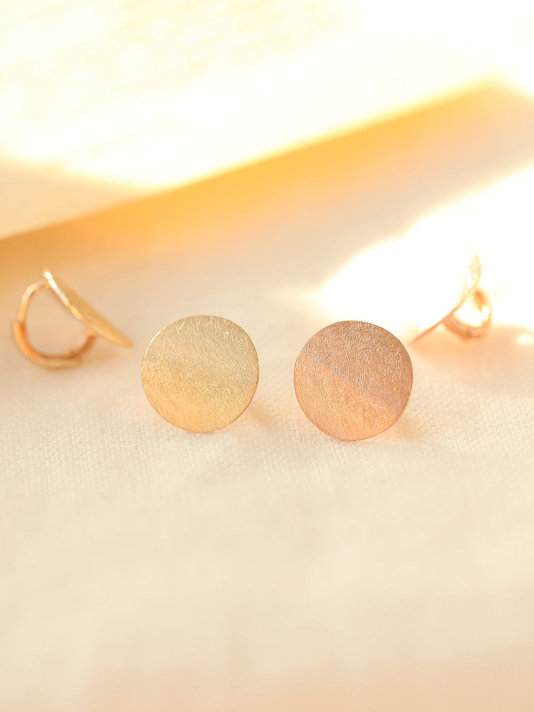 14K Gold Matte Coin Hoop Earring