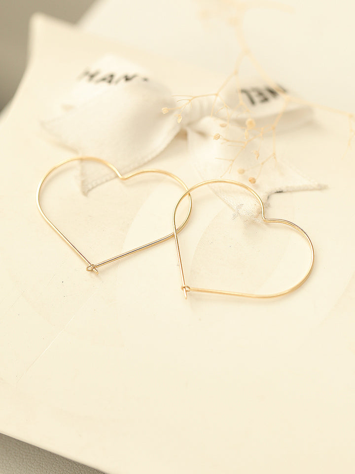 14K Gold Slim Heart Hoop