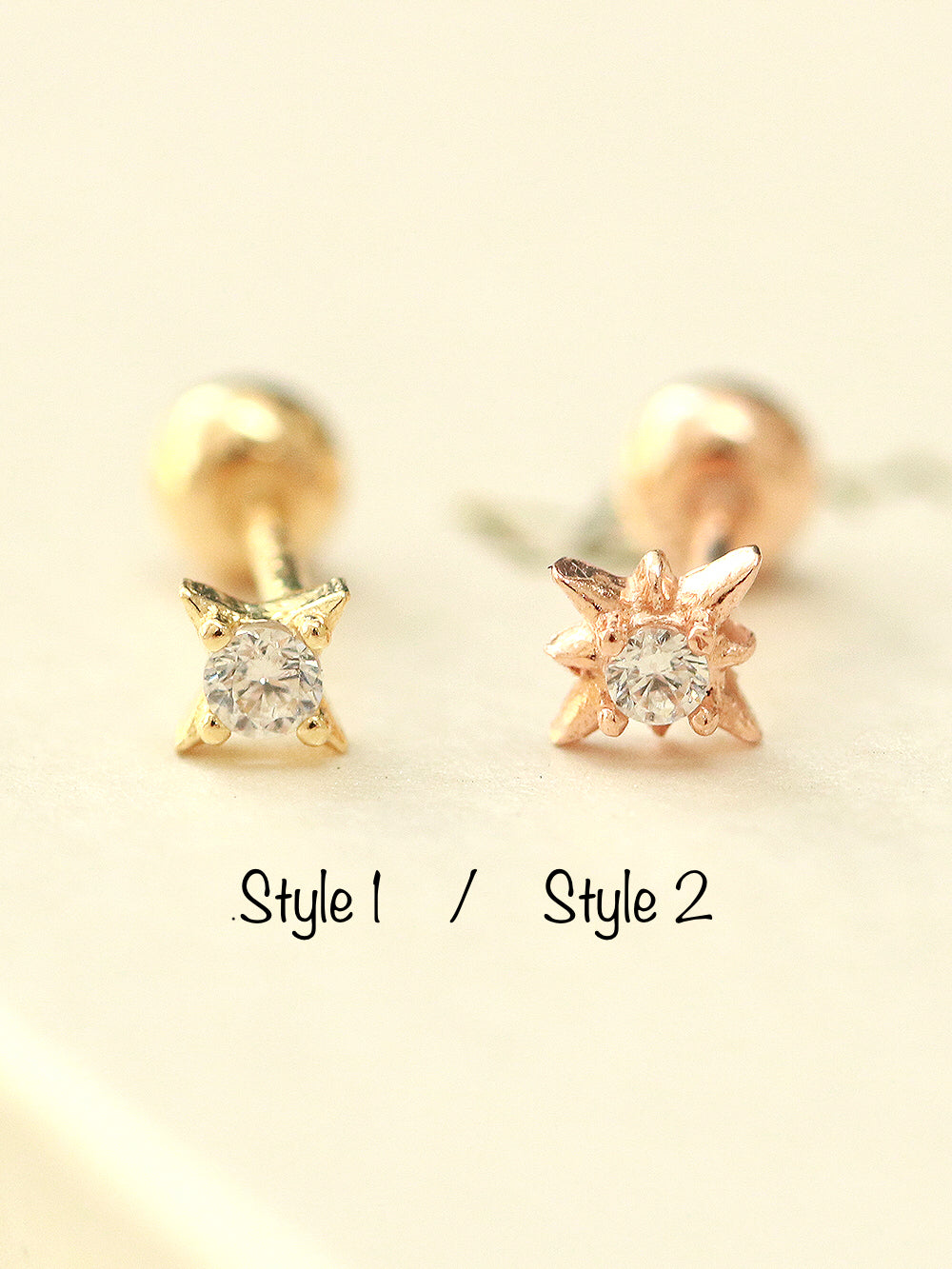 14K gold Mini Twinkle Cubic cartilage earring 20g