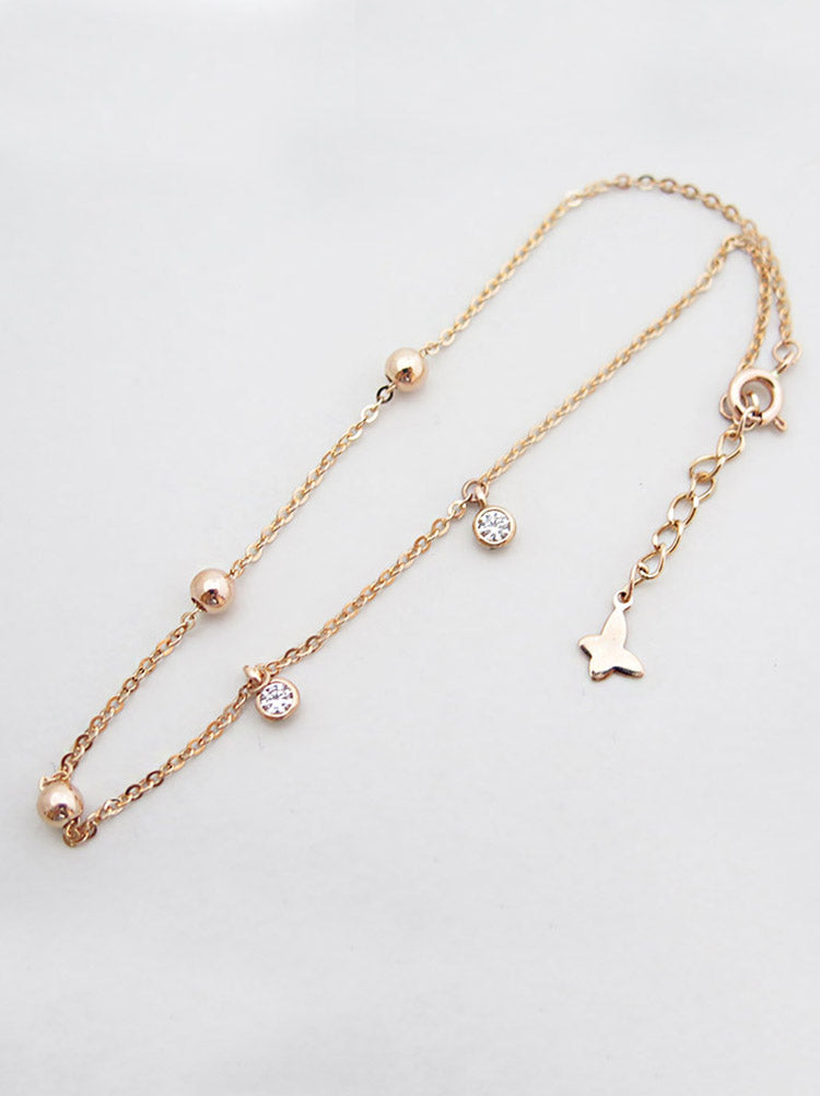 14K Gold Ball Cubic Anklet