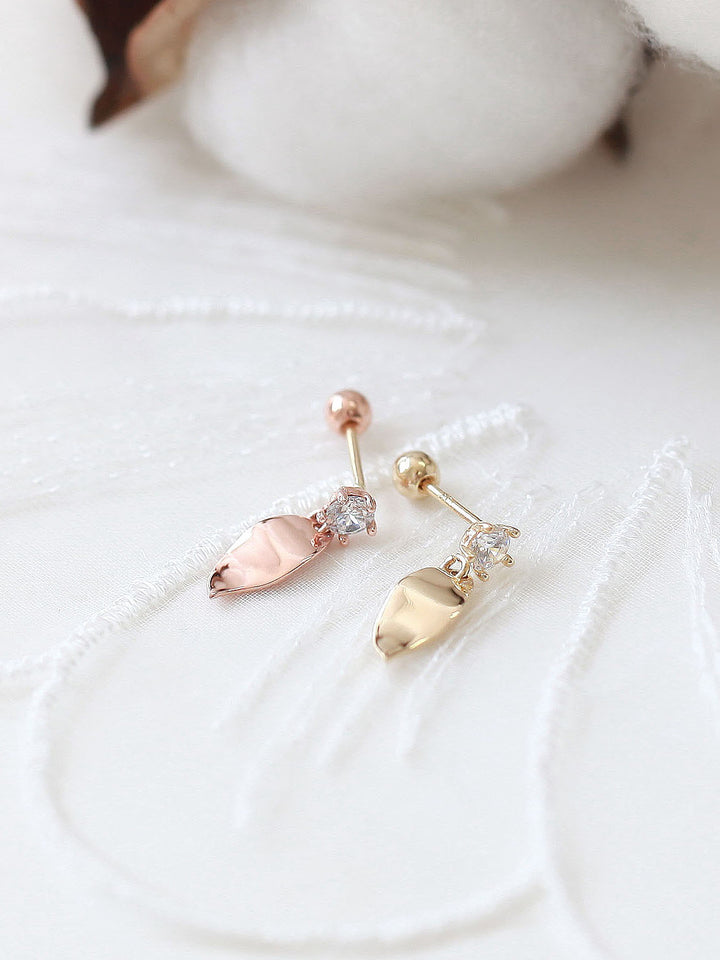 14K gold Leaf Drop cartilage earring 20g