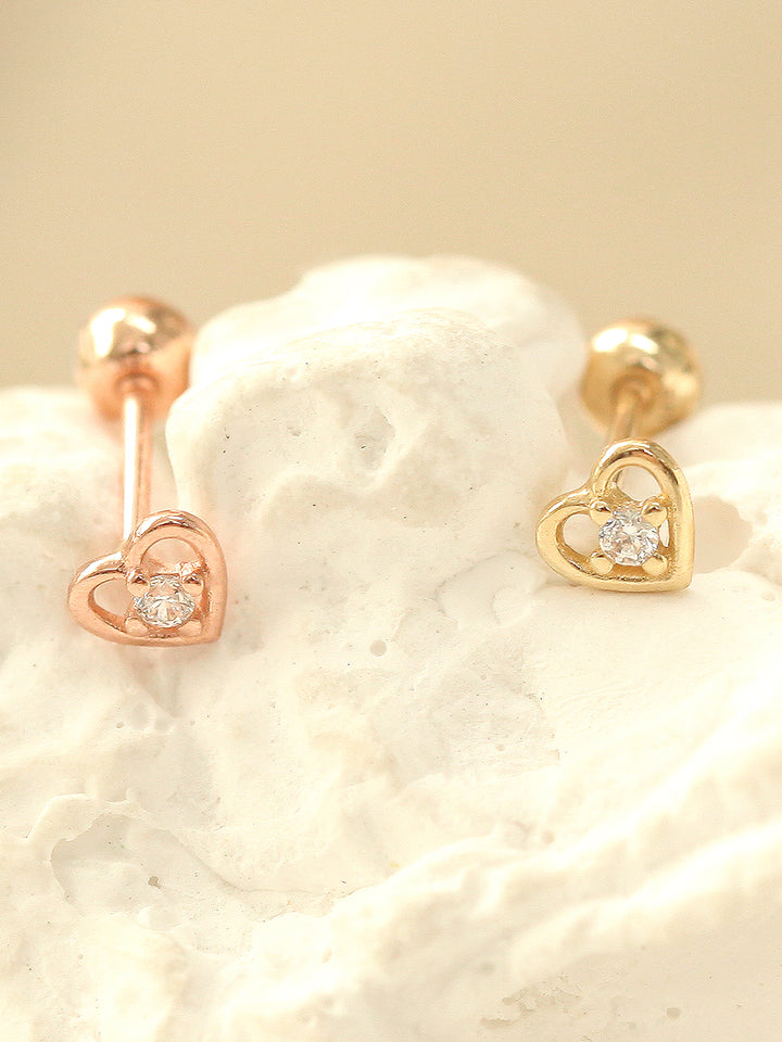 14K gold Mini Heart cartilage earring 20g