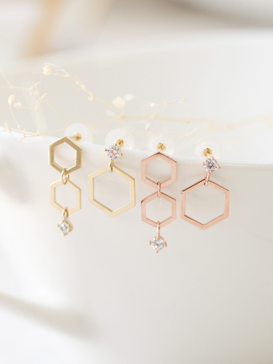 14K Gold Honeycomb Drop Earring