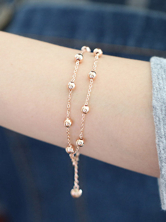 14K Gold Two Line Ball Bracelet