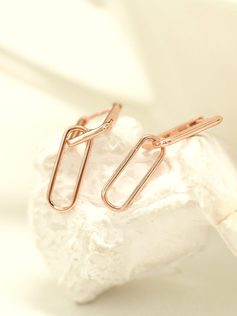 14K Gold Drop Round Square Hoop Earring