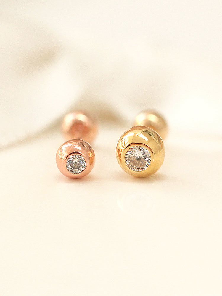 14K gold Cubic Ball cartilage earring 20g