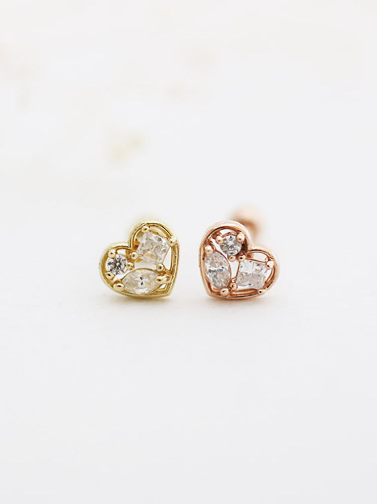 14K Gold Love Heart Cartilage Earring 18G16G