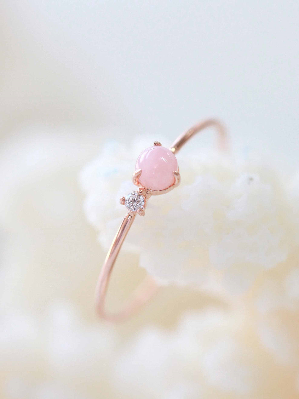 14K Gold Pink Stone Cubic Ring