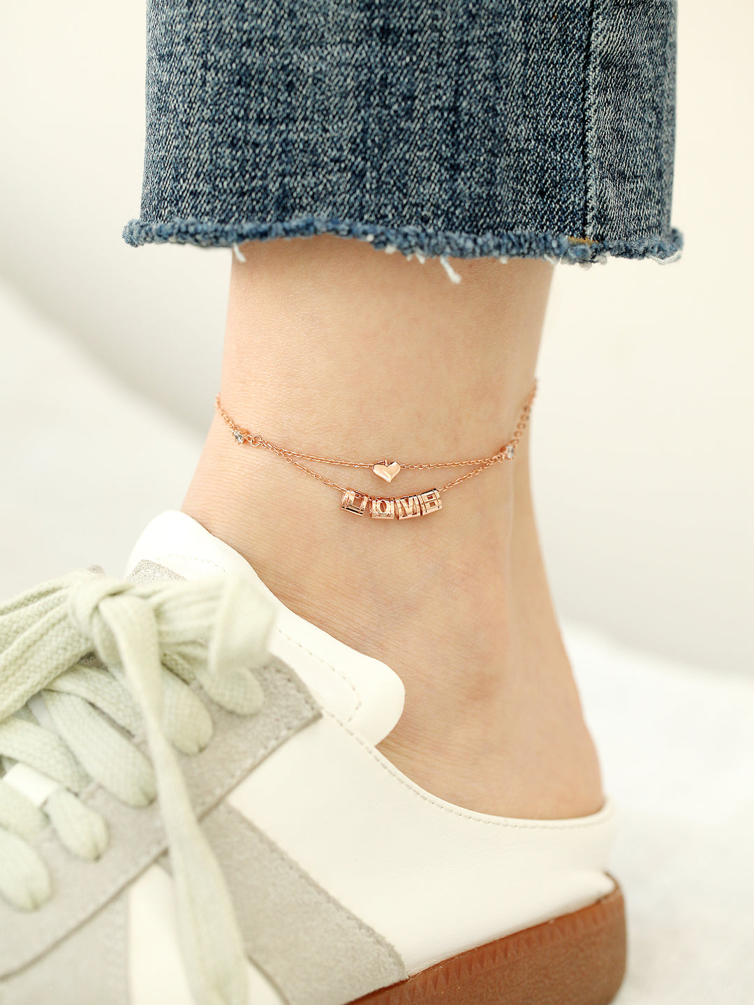 14K 18K Gold Love Heart Chain Anklet