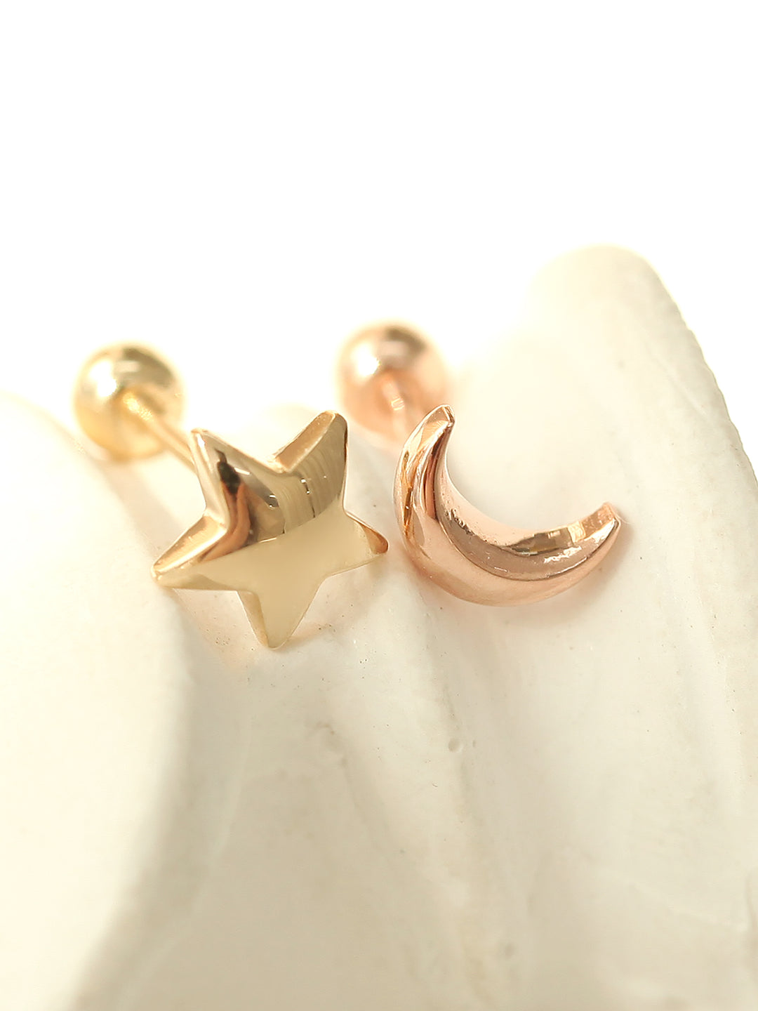 14K Gold Moon & Star Cartilage Earring 20g