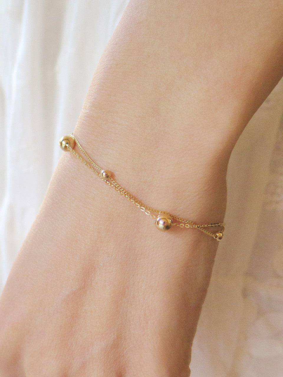 14K Gold 2 Line Ball Bracelet