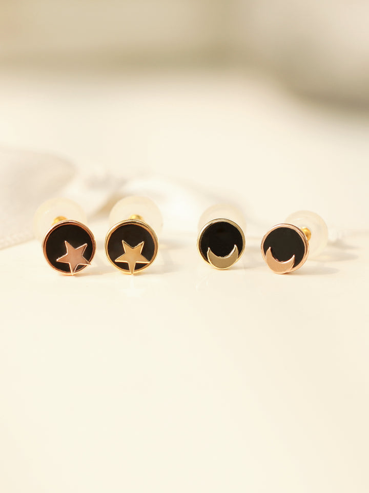 14K gold Black Star Moon cartilage earring 20g