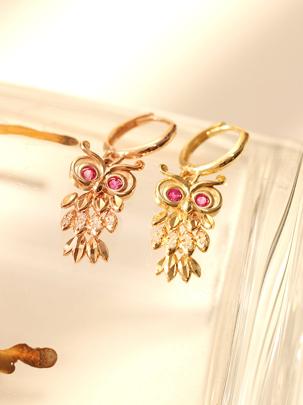 14K 18K Gold Owl Hoop Earring