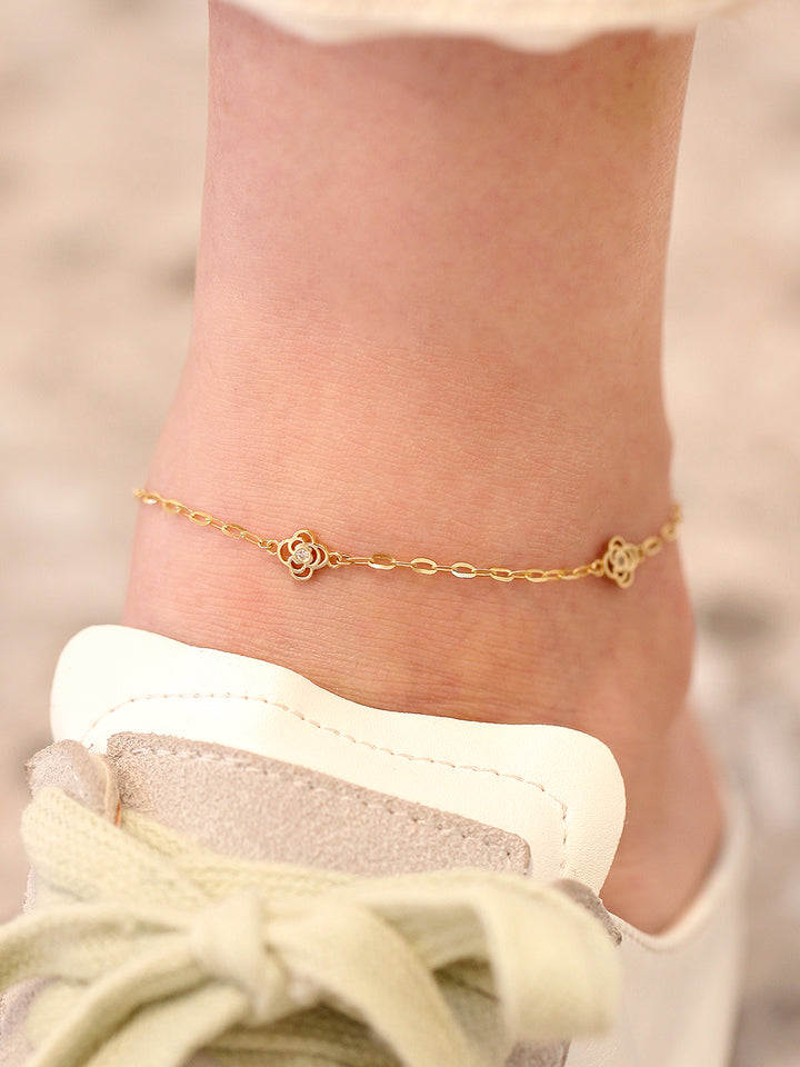 14K Gold Cubic Rose Chain Anklet