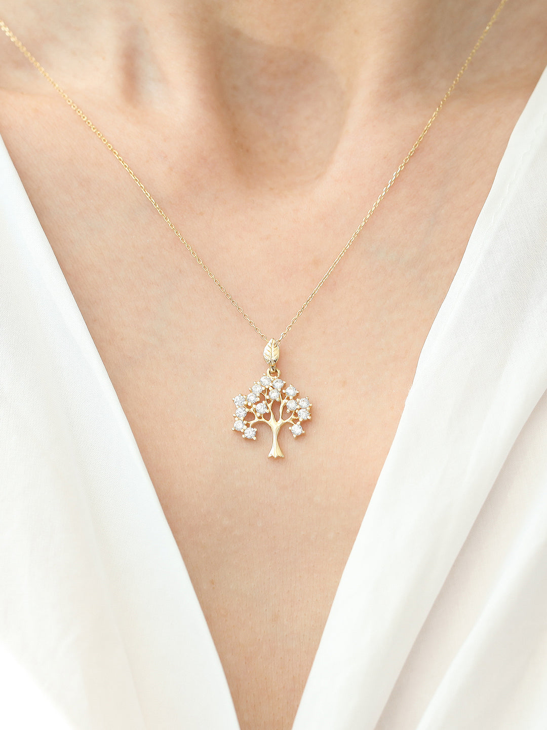 14K Gold Cubic Tree Pendant Necklace