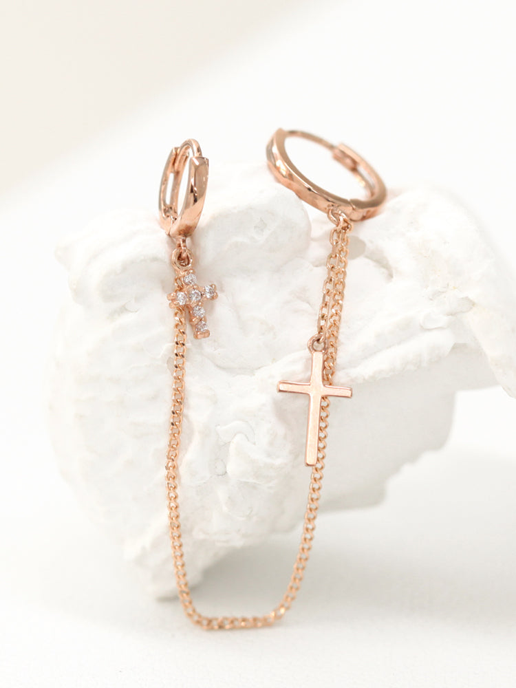 14K Gold Cross Hoop Earring