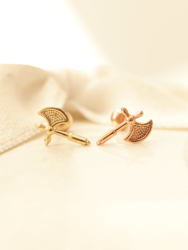 14K Gold Axe Cartilage Earring 20G18G