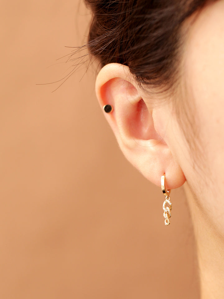 14K Gold Cubic Chain Drop Hoop Earring