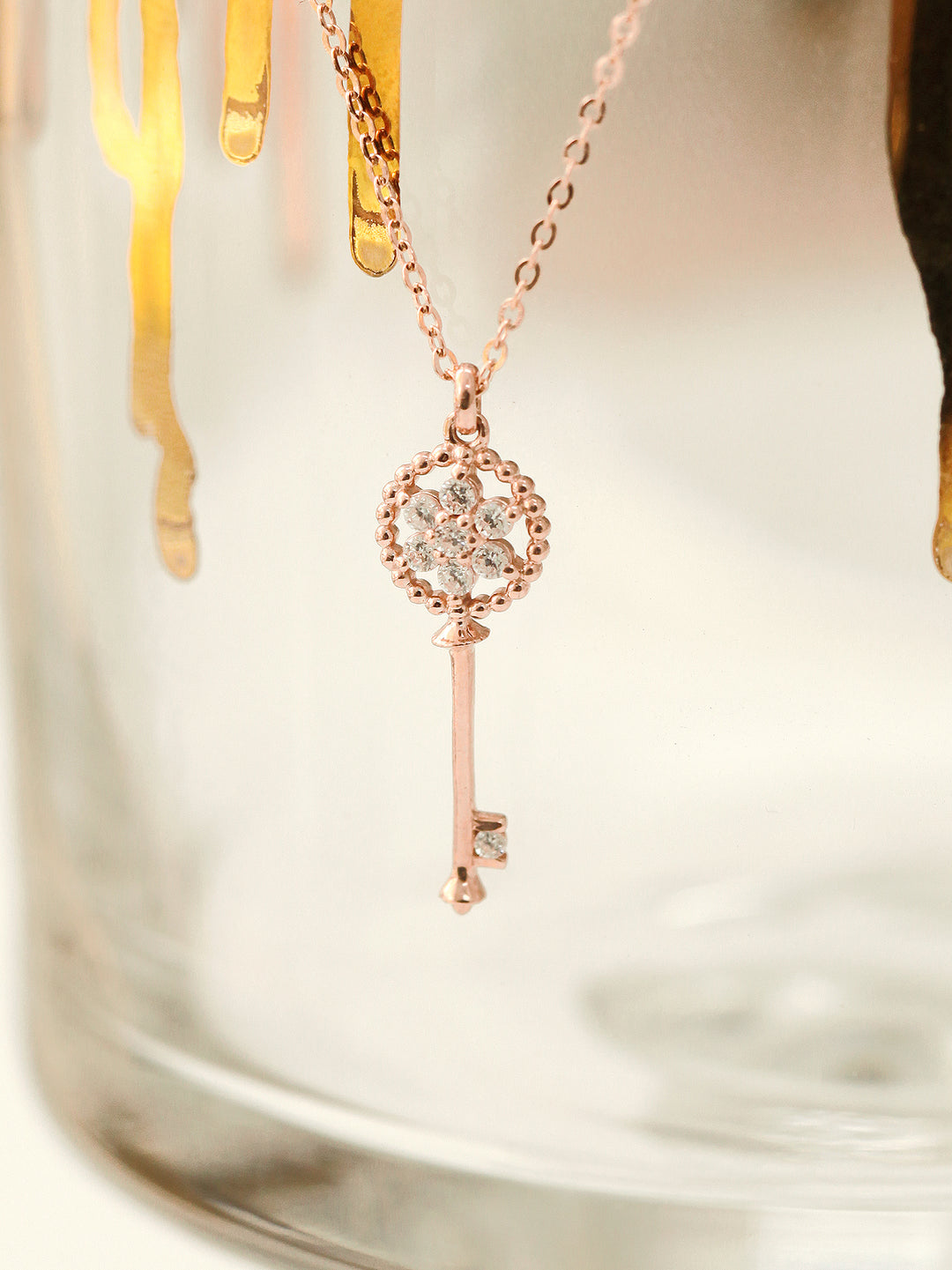 14K 18K Gold Flower Key Necklace