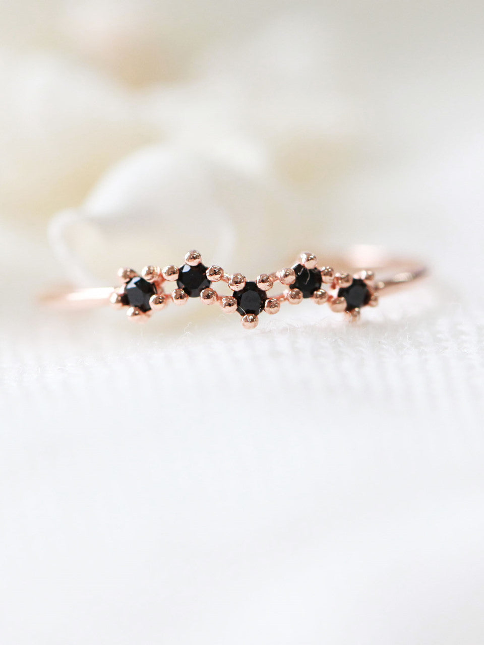 14K Gold Black Flower Ring