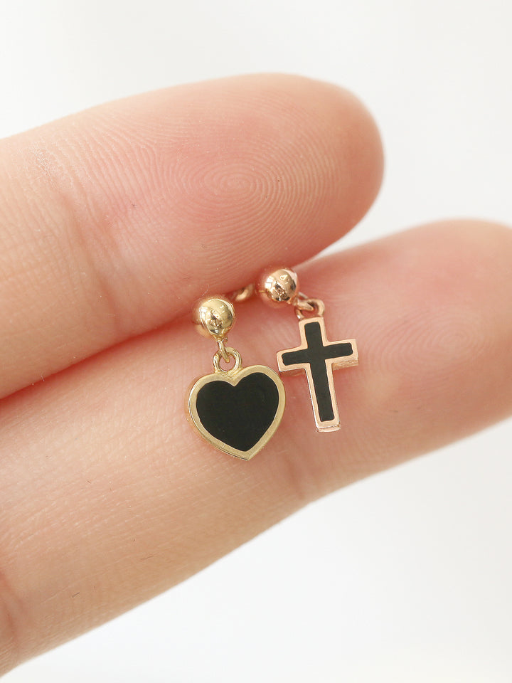 14K Gold Cross / Heart Cartilage earring 20g