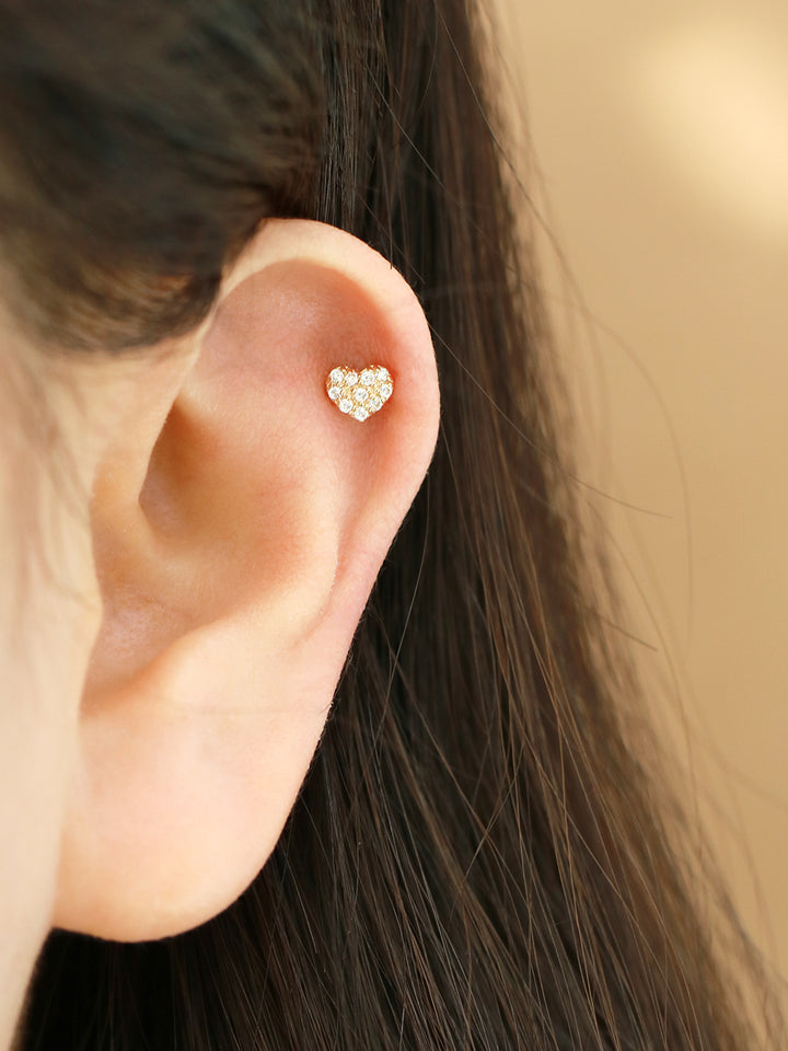 14K Gold Mini Volume Cubic Heart cartilage earring 20g