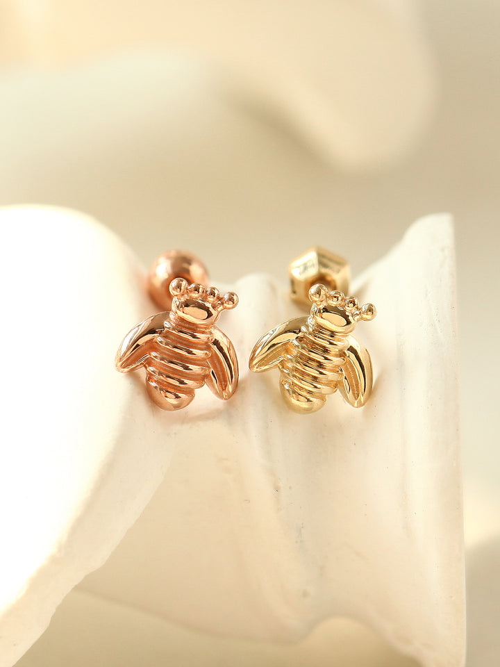 14K Gold Bee Cartilage Earring 18g16g