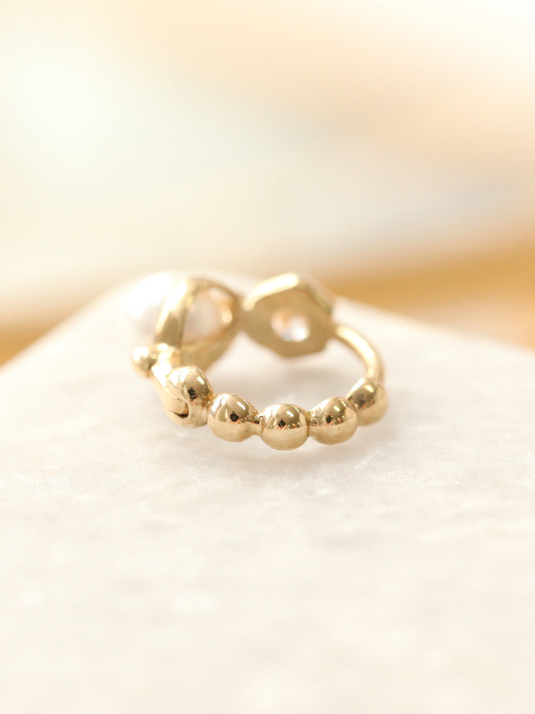 14K Gold Pearl Hoop Earring