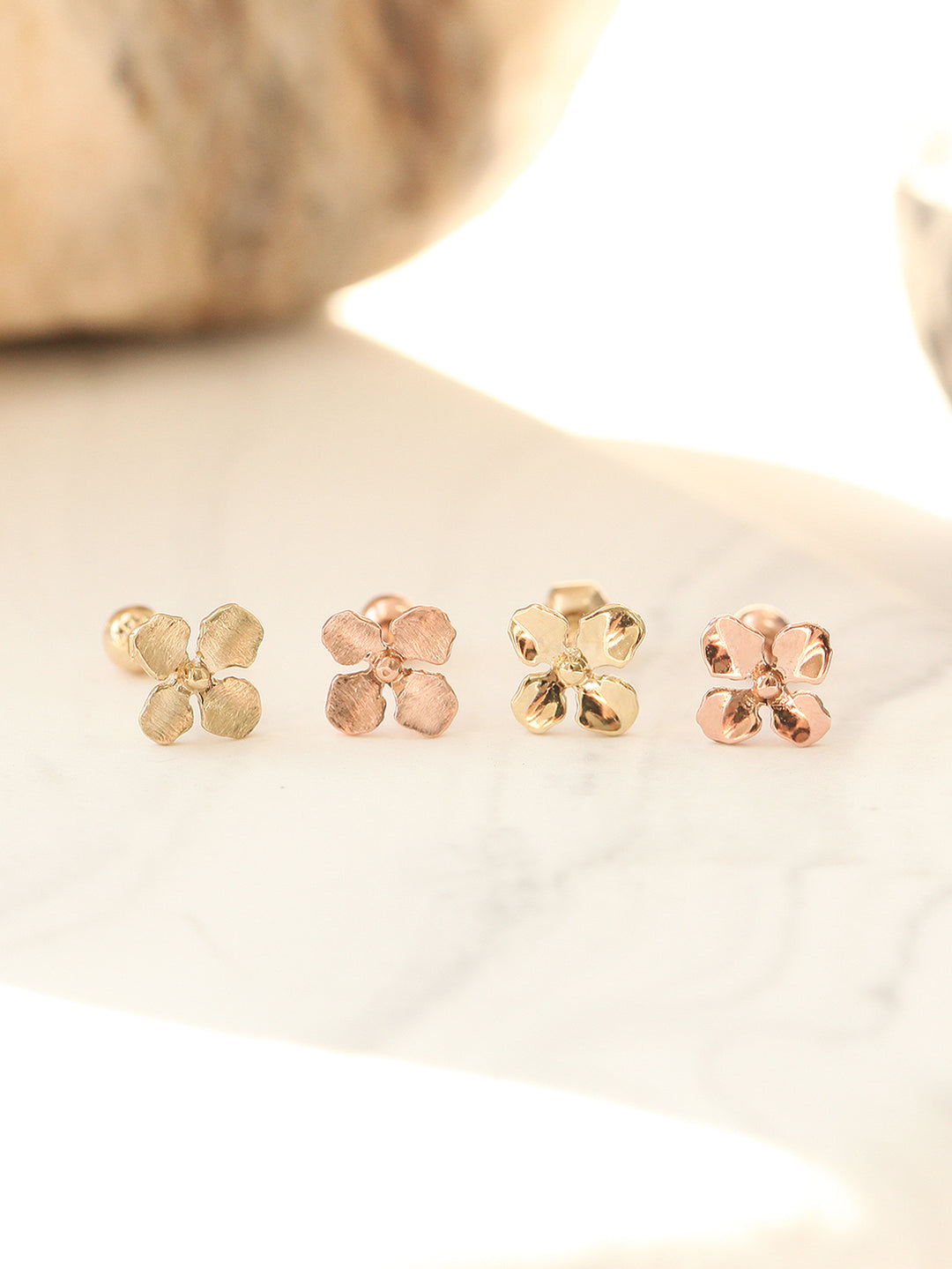 14K gold Brushed flower cartilage earring 18g16g