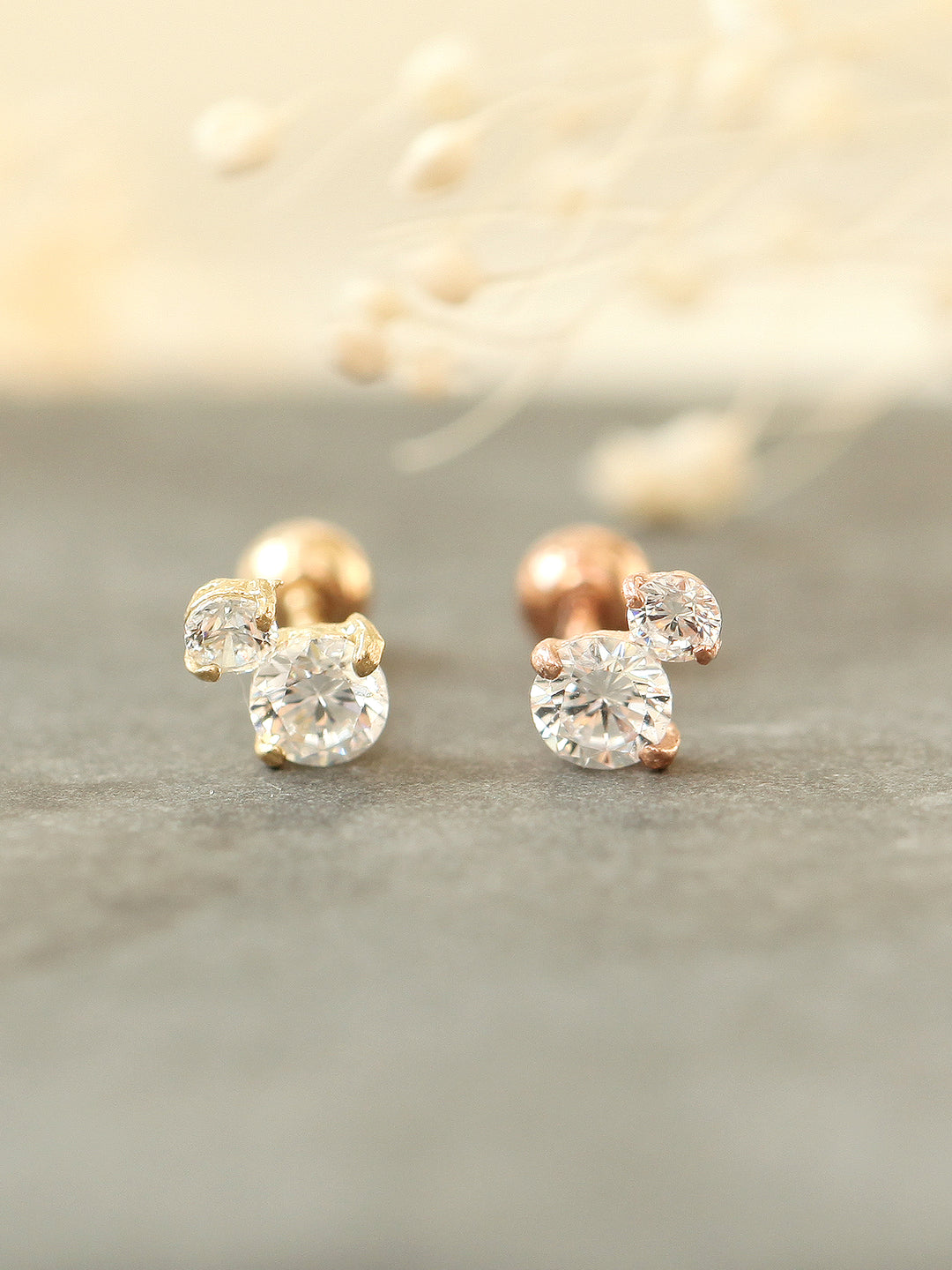 14K Gold double cz Cartilage earring 20g