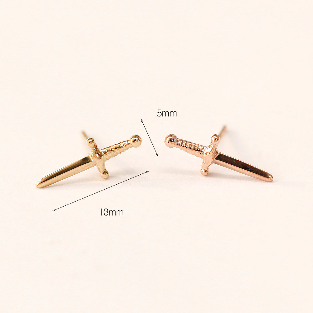 14K Gold Excalibur Knife Stud Earring