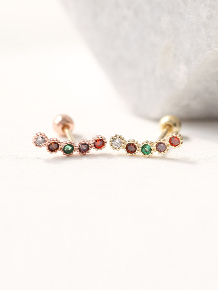 14K Rainbow CZ Bar Cartilage Earring 20g