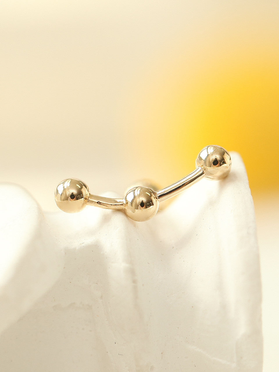 14K gold Triple Ball cartilage earring 18g16g