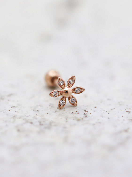 14K Gold Daisy Cartilage Earring 18G16G