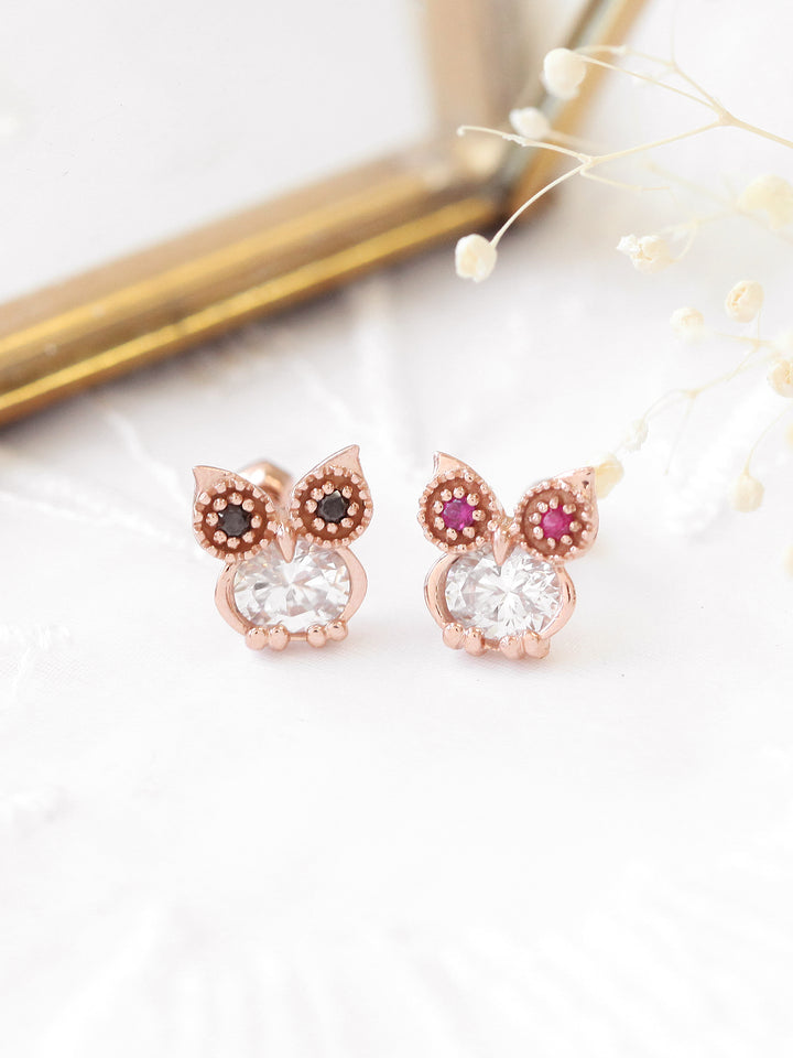 14K Gold Owl Cubic Cartilage Earring 18G16G