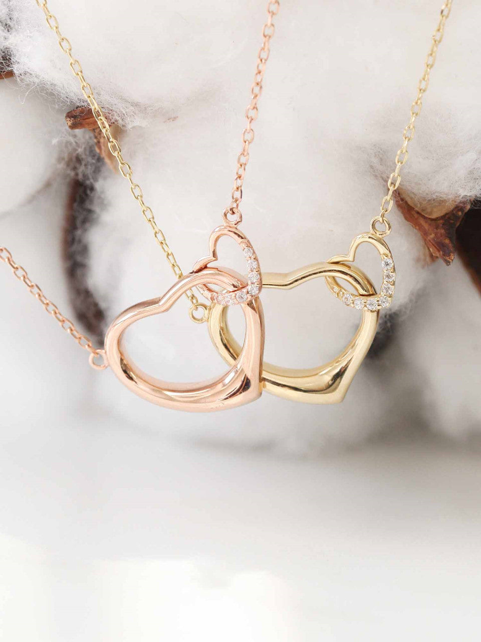 14K 18K Gold Double Heart Necklace