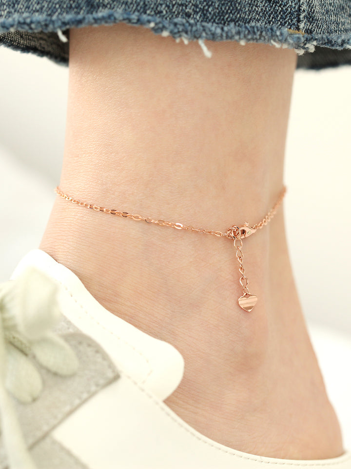 14K 18K Gold Love Heart Chain Anklet