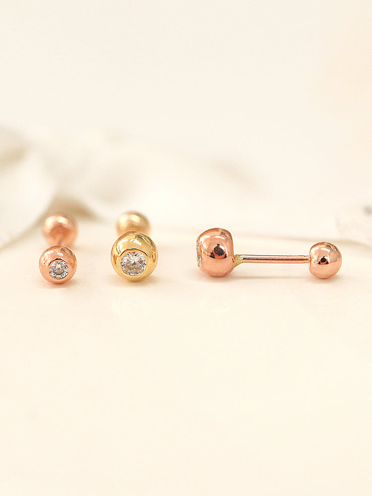 14K gold Cubic Ball cartilage earring 20g