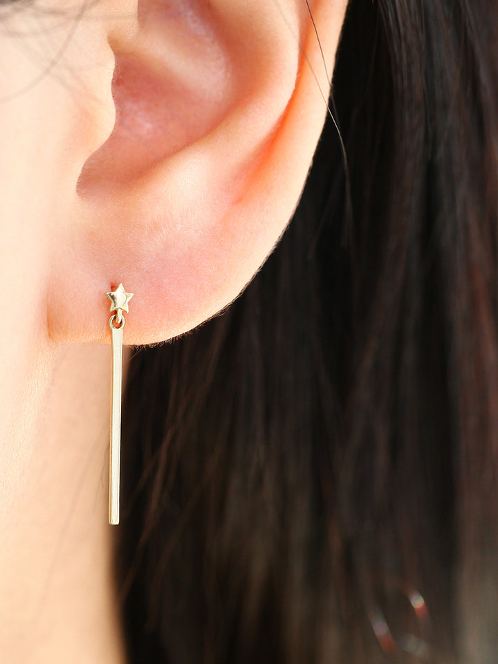 14K gold Star Stick Drop cartilage Earring 20g