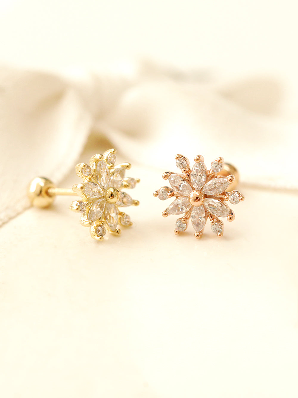 14K Gold Crystal Snow Cubic Cartilage Earring 20G