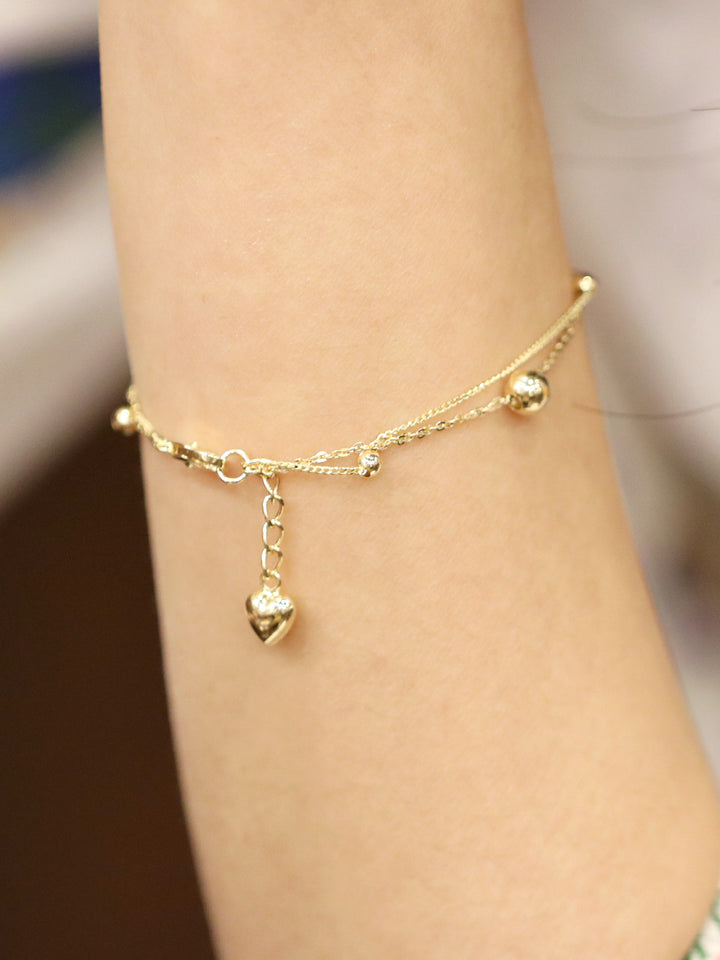 14K Gold 2 Line Ball Bracelet