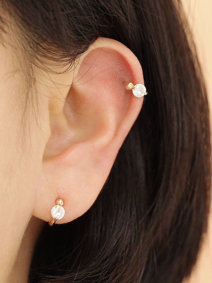 14K Gold Cubic Ball Hoop Earring