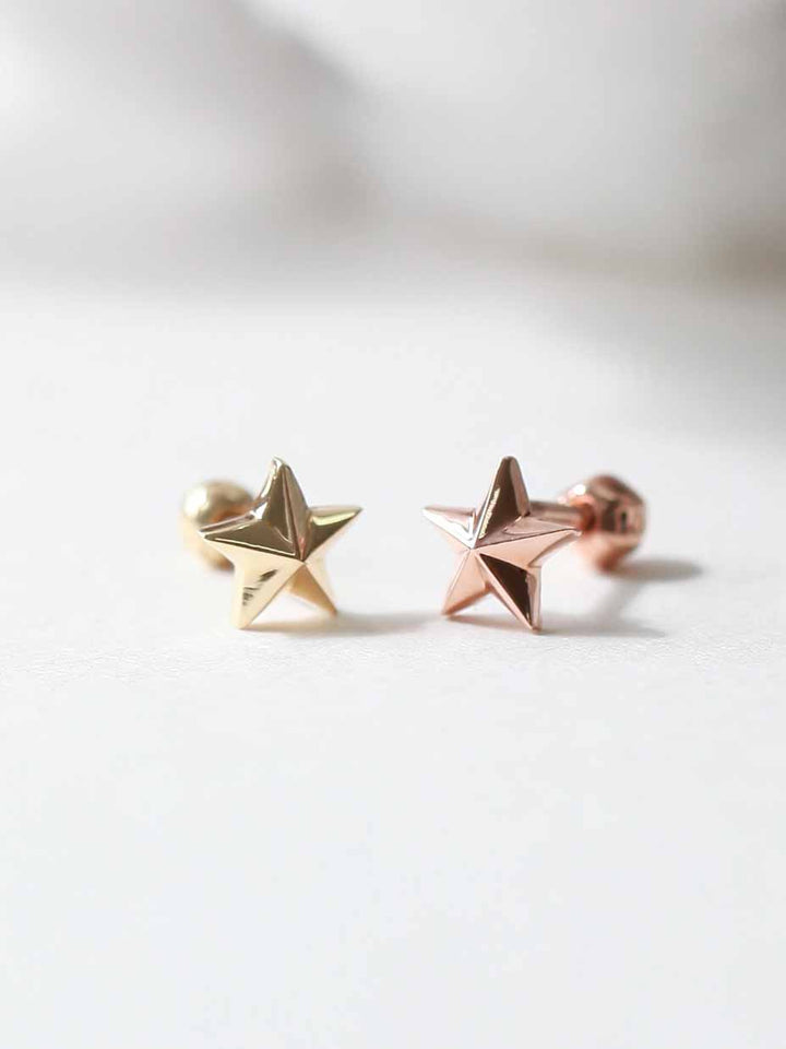 14K Gold Star Cartilage Earring 18G16G