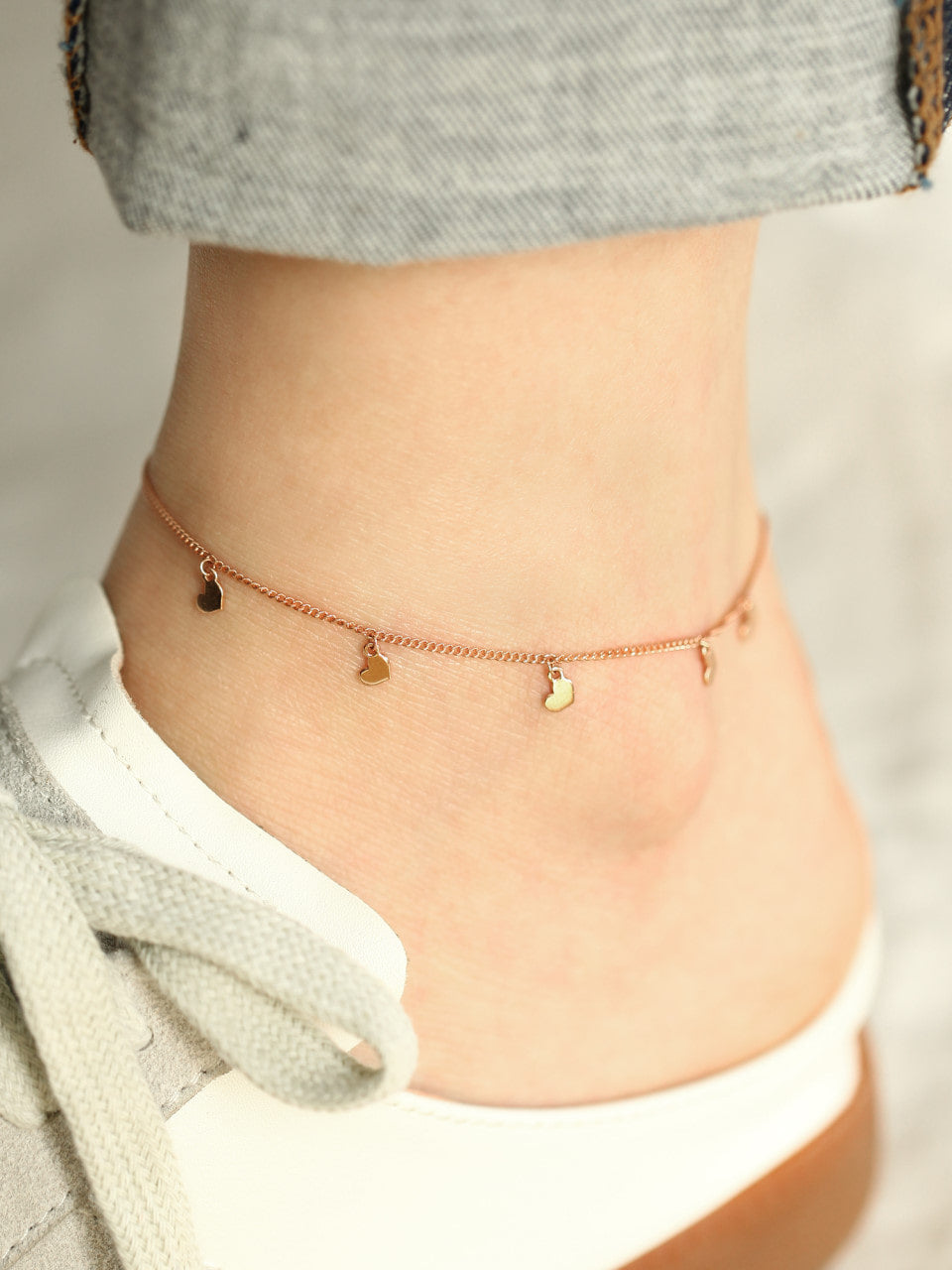 14K 18K Gold Heart Anklet