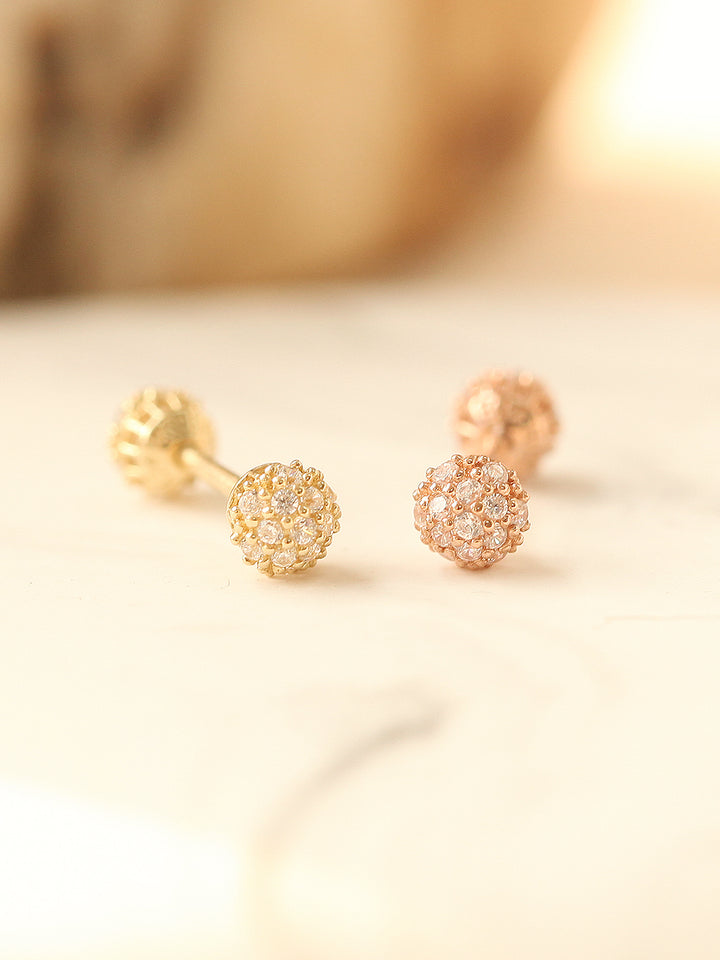 14K Gold Double Cubic Ball Cartilage Earring 18G