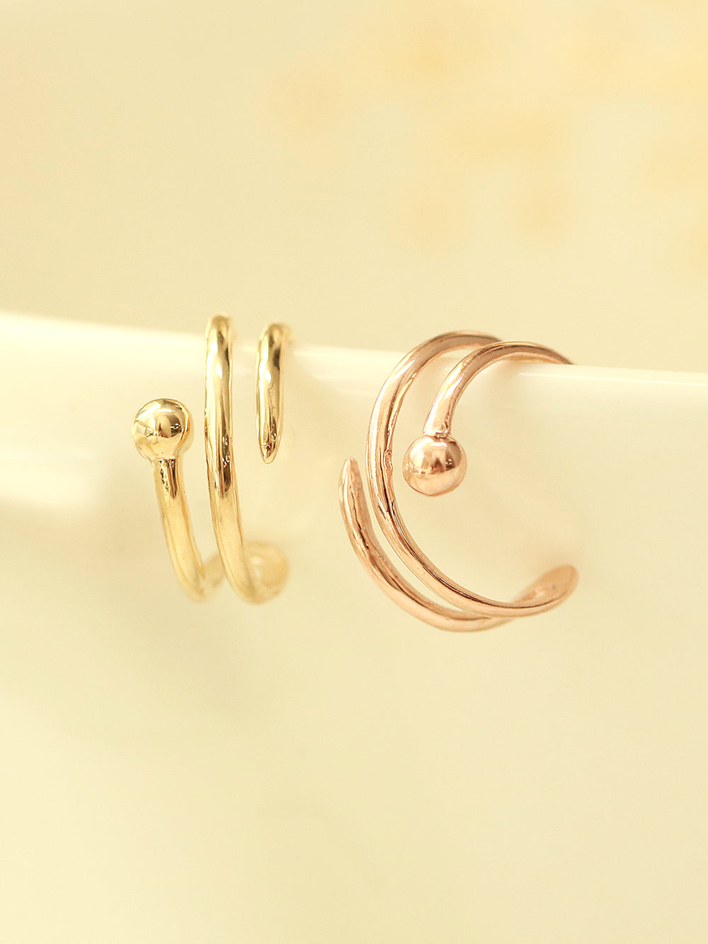 14K Gold 2 Line Ball Ear Cuff